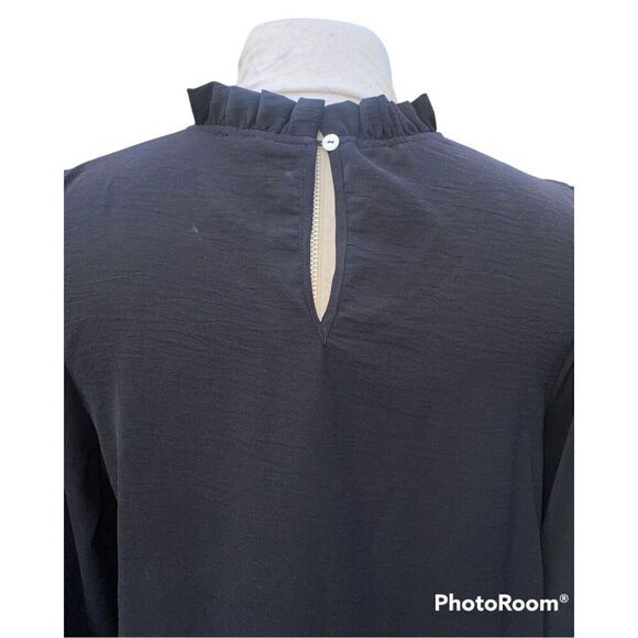 Jodifl Black Ruffle Neck Lantern Sleeve Sz. L Blouse Flowy Whimsygoth - Picture 6 of 8